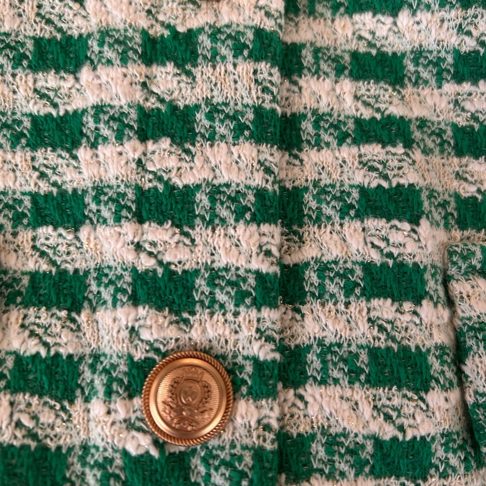 AQUA Green Tweed 2 piece suit Gold Button Preppy Sheath Size XL - Picture 8 of 13